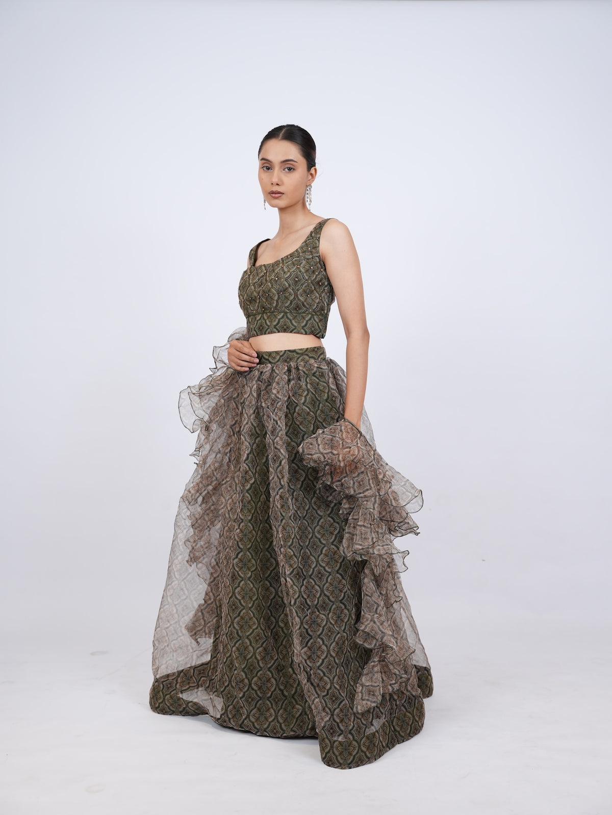 Olive Patterned Lehenga Set