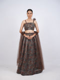 Brown Printed Lehenga Set