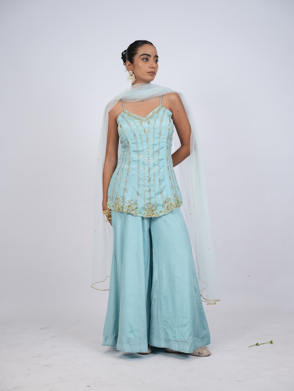Pastel Blue Embellished Peplum Kurti