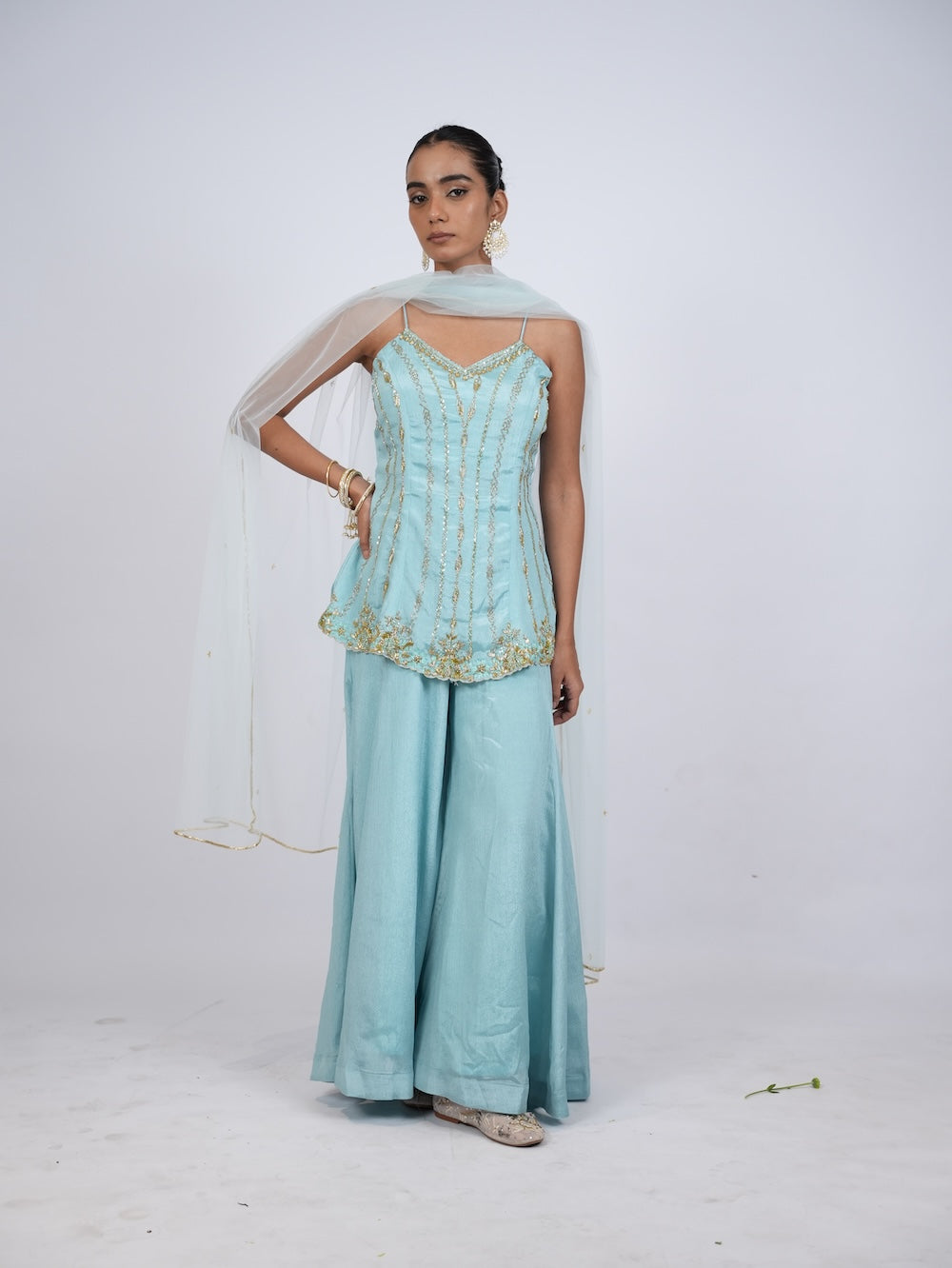 Pastel Blue Embellished Peplum Kurti