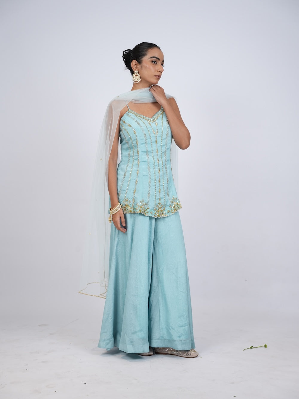 Pastel Blue Embellished Peplum Kurti