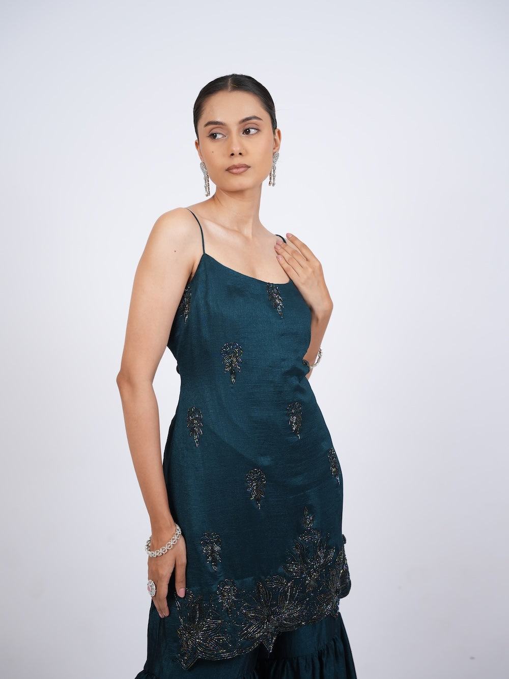 Dark Teal Embellished Kurti and Sharara Set