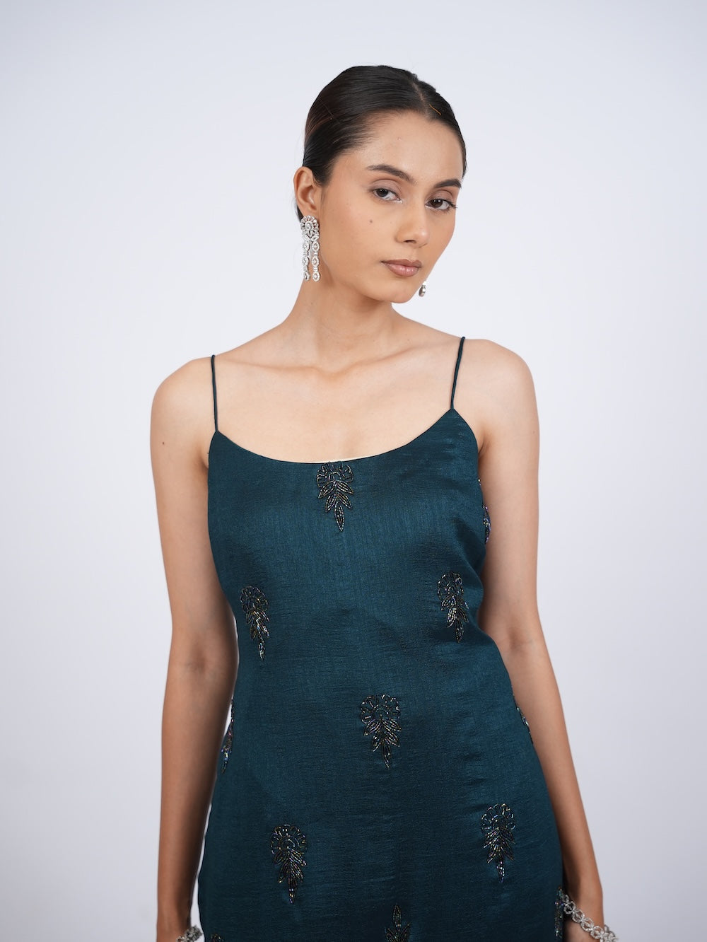 Dark Teal Embellished Kurti and Sharara Set