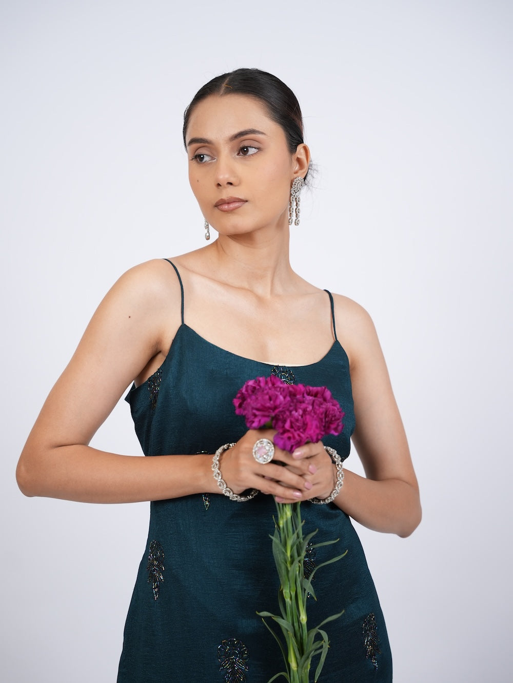 Dark Teal Embellished Kurti and Sharara Set