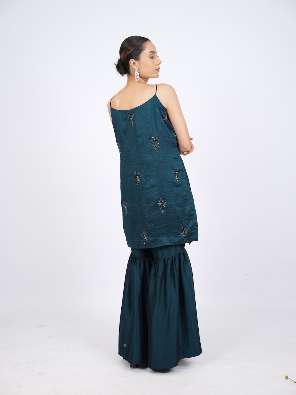 Dark Teal Embellished Kurti and Sharara Set