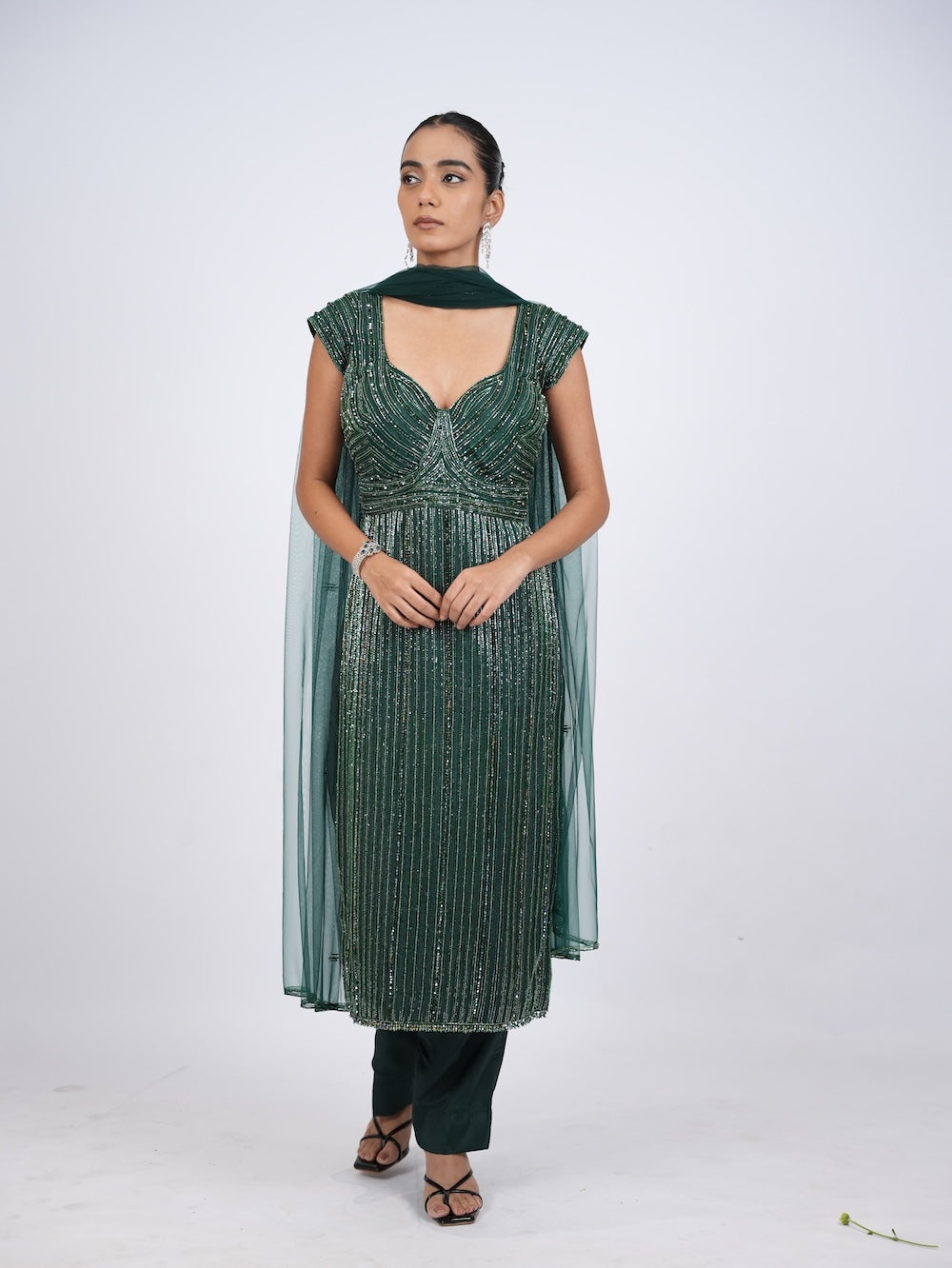 Emerald Green Sequin Embellished Kurti