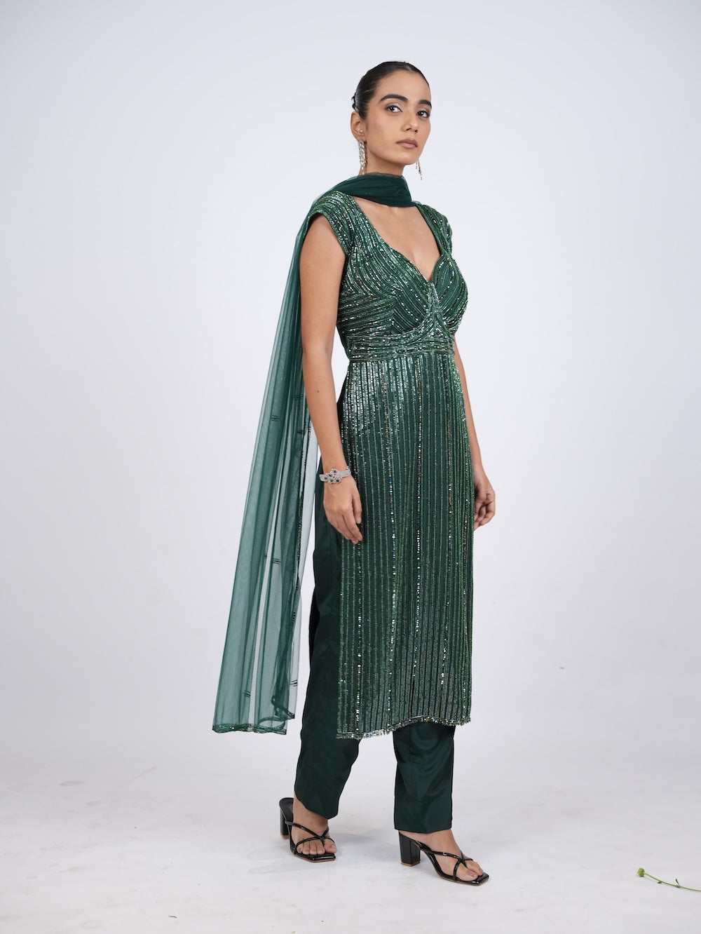 Emerald Green Sequin Embellished Kurti