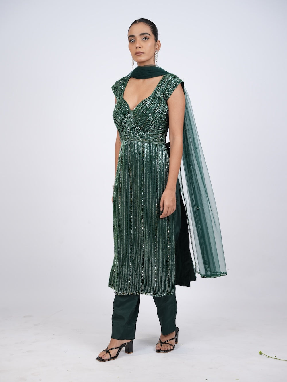Emerald Green Sequin Embellished Kurti