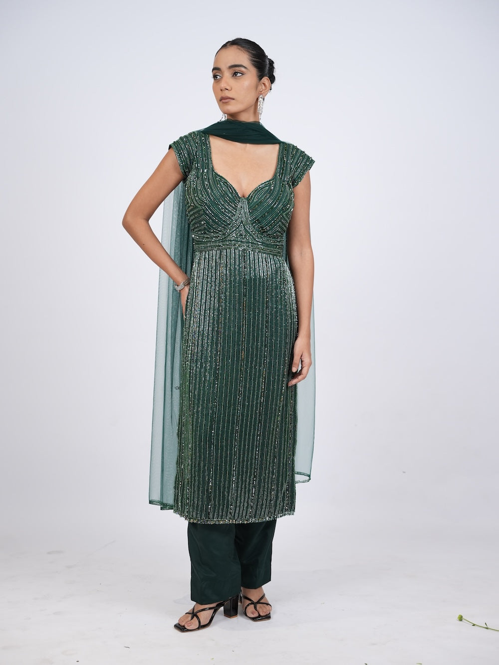Emerald Green Sequin Embellished Kurti