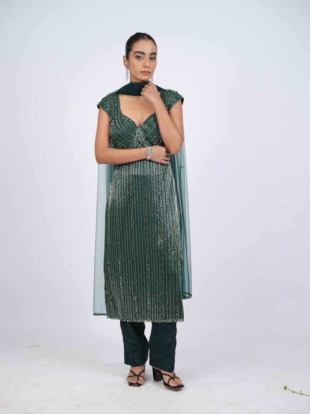 Emerald Green Sequin Embellished Kurti