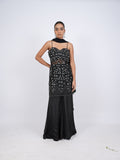 Black Embellished Kurti and Palazzo Set with Dupatta