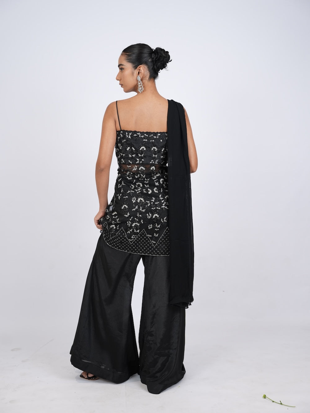 Black Embellished Kurti and Palazzo Set with Dupatta