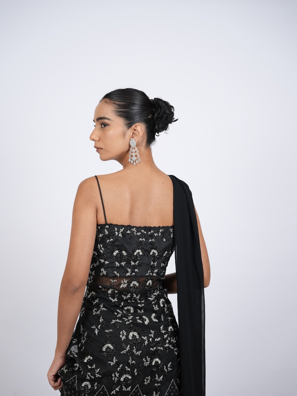 Black Embellished Kurti and Palazzo Set with Dupatta