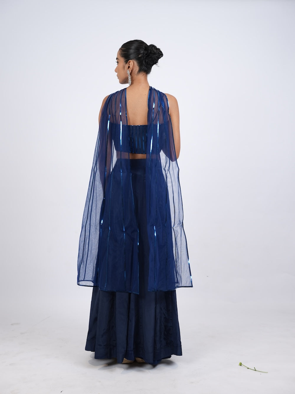 Royal Blue Striped Crop Top and Lehenga Set