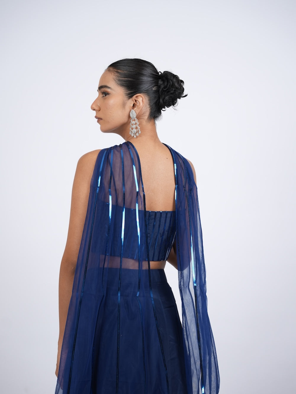 Royal Blue Striped Crop Top and Lehenga Set