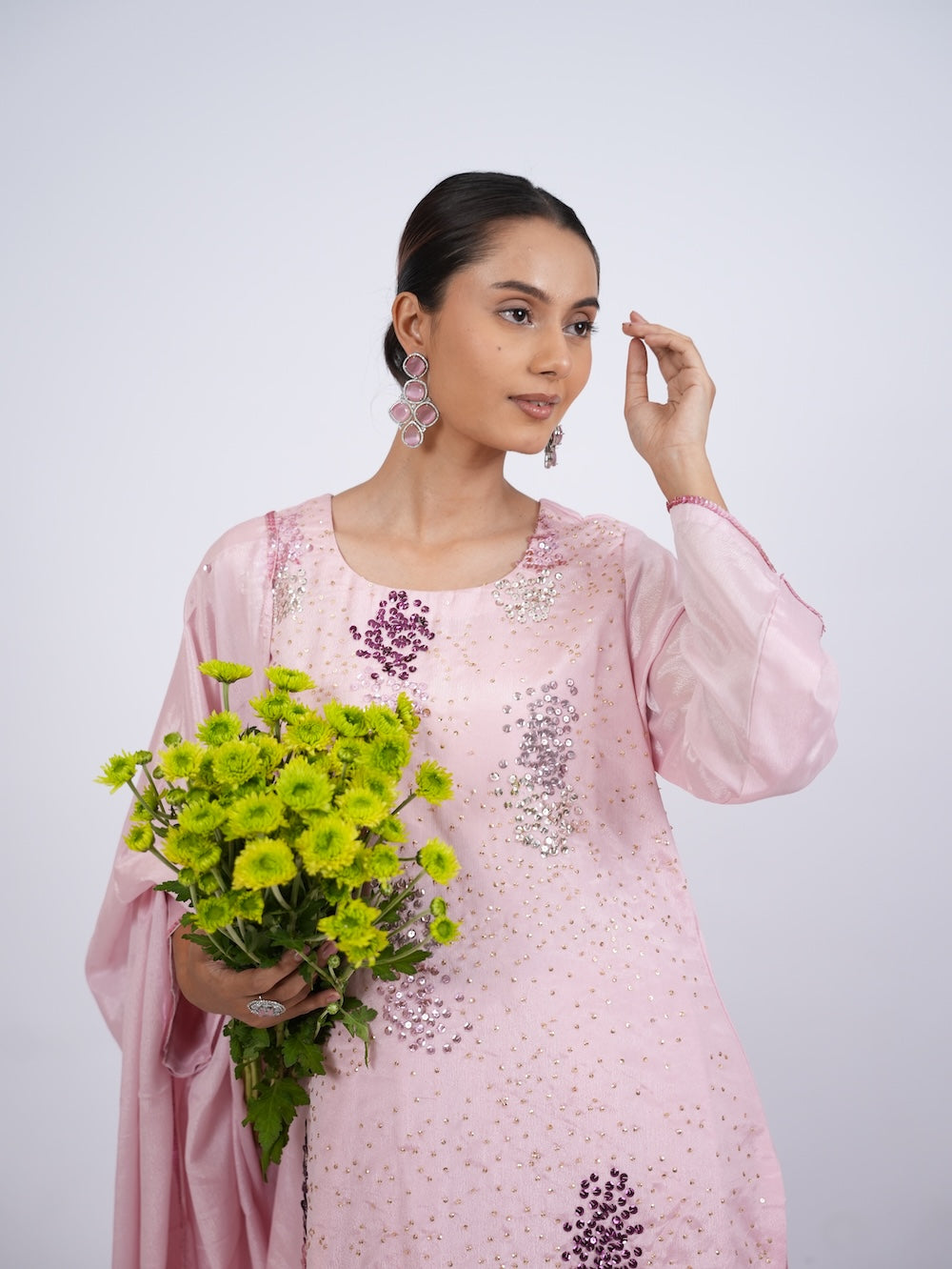 Blush Pink Embellished Kurti and Pant Set