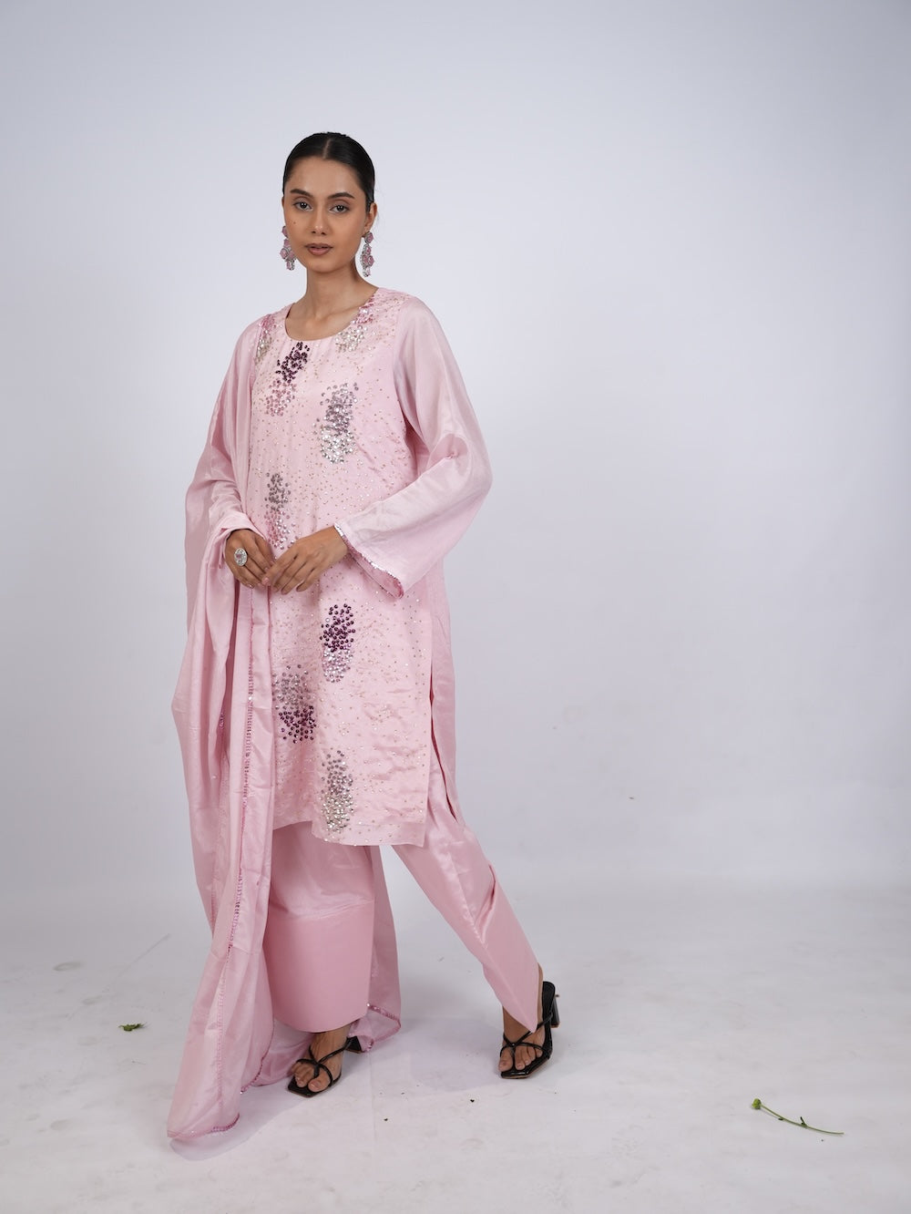 Blush Pink Embellished Kurti and Pant Set