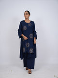 Navy Blue Embellished Kurti and Pant Set
