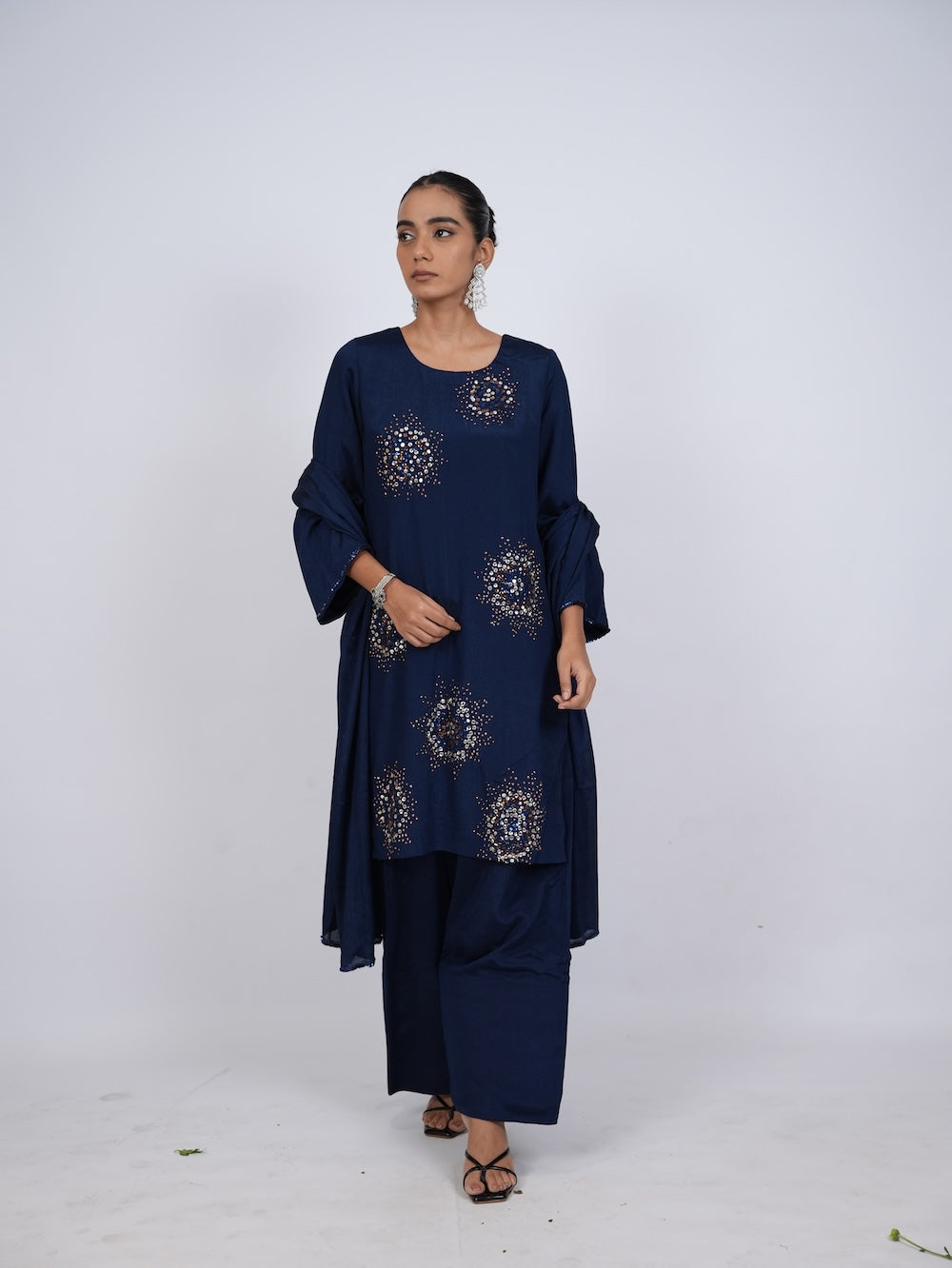 Navy Blue Embellished Kurti and Pant Set
