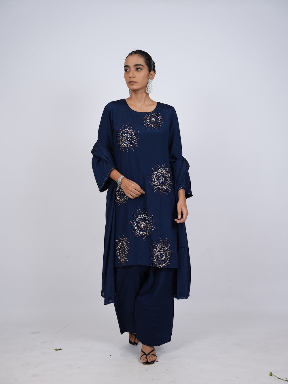 Navy Blue Embellished Kurti and Pant Set