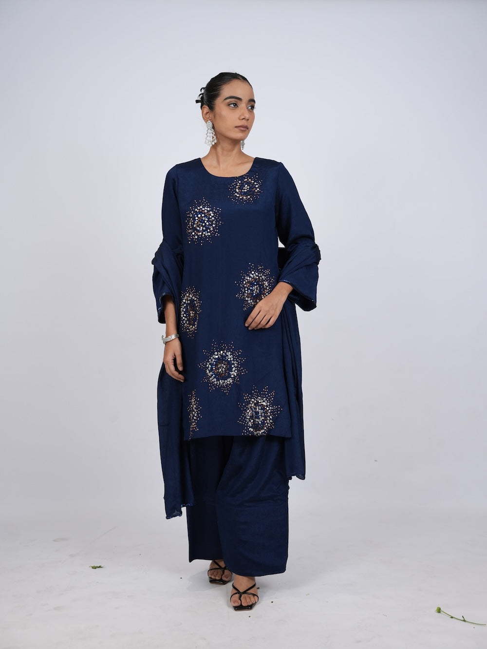 Navy Blue Embellished Kurti and Pant Set
