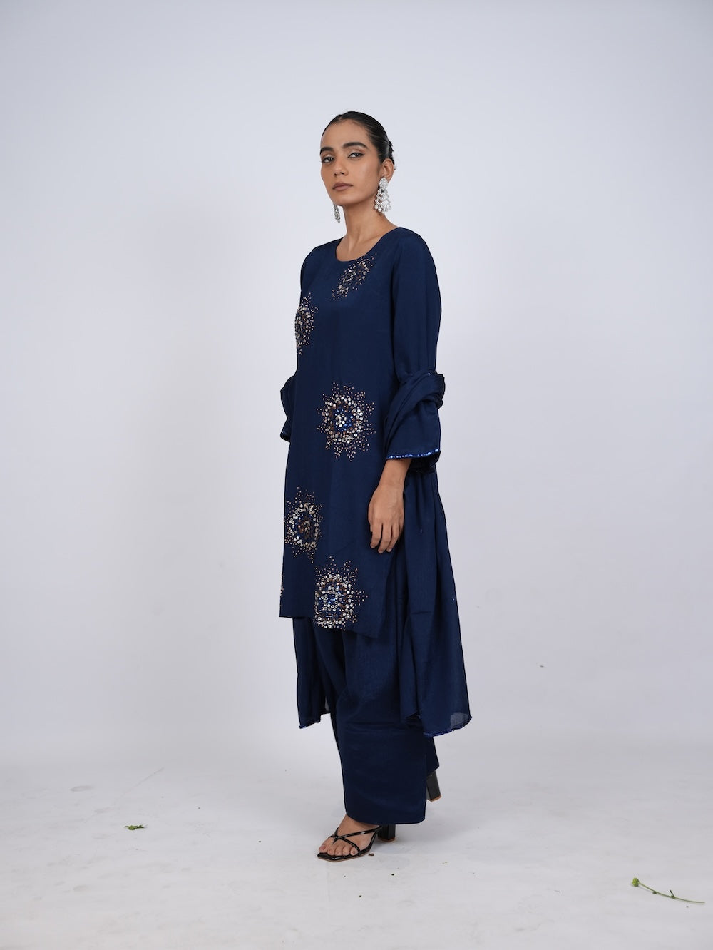 Navy Blue Embellished Kurti and Pant Set