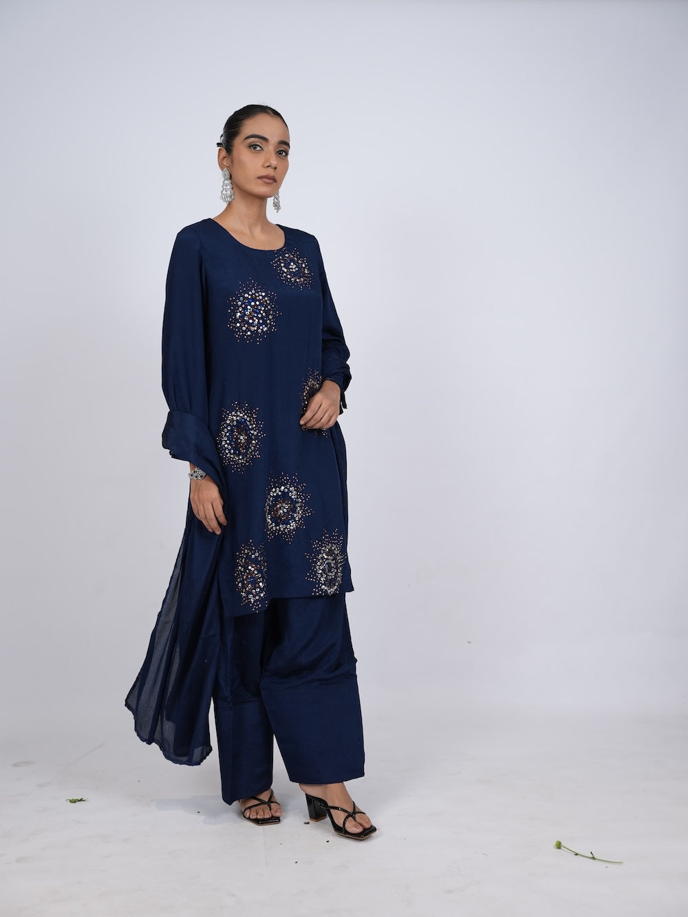 Navy Blue Embellished Kurti and Pant Set