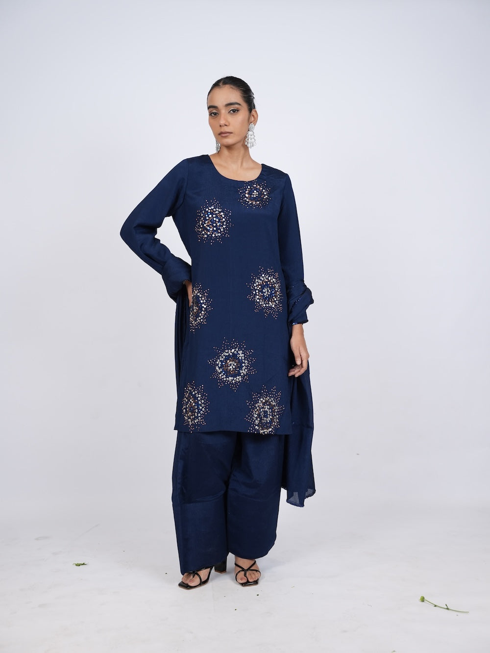 Navy Blue Embellished Kurti and Pant Set