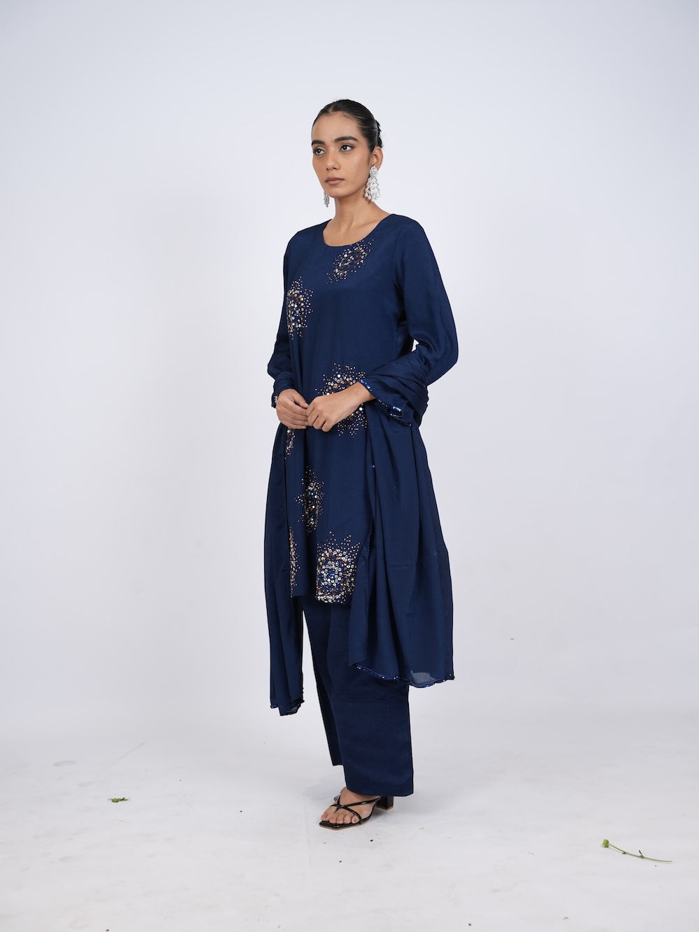 Navy Blue Embellished Kurti and Pant Set