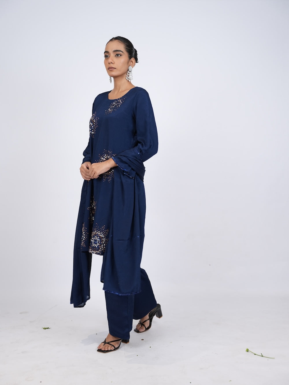 Navy Blue Embellished Kurti and Pant Set