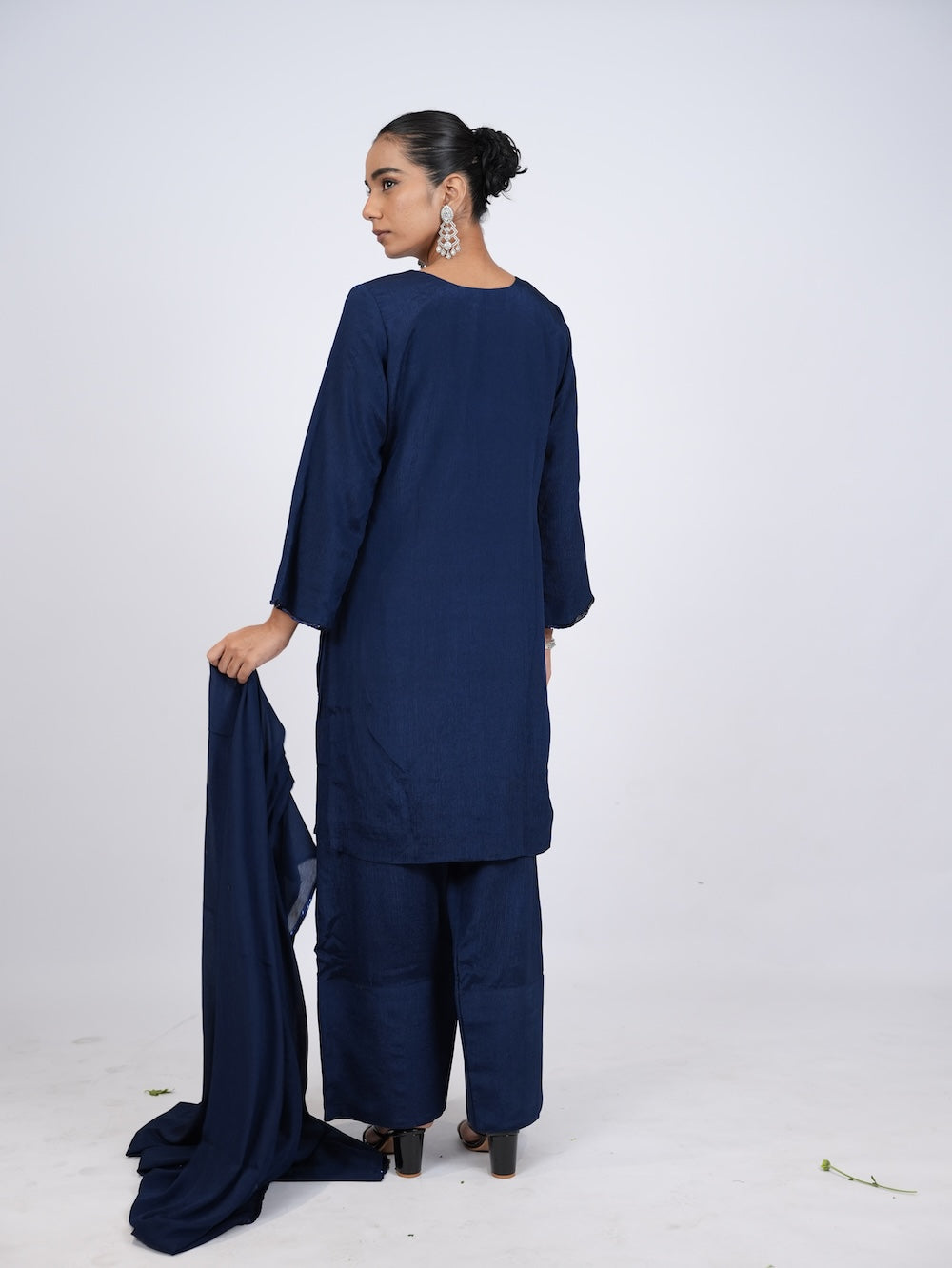 Navy Blue Embellished Kurti and Pant Set