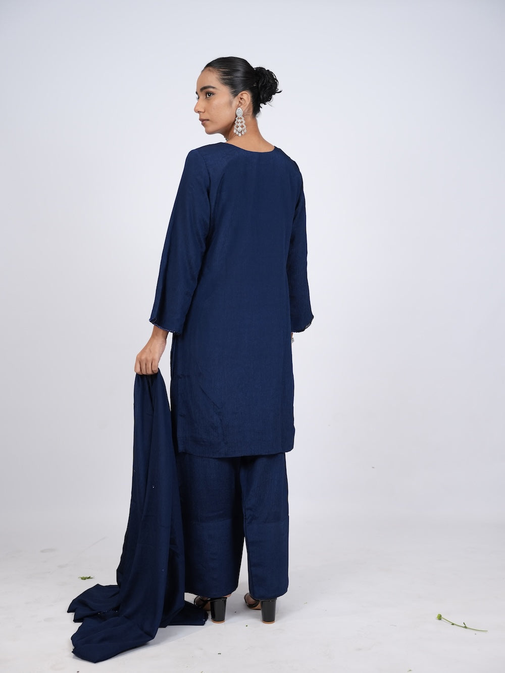 Navy Blue Embellished Kurti and Pant Set