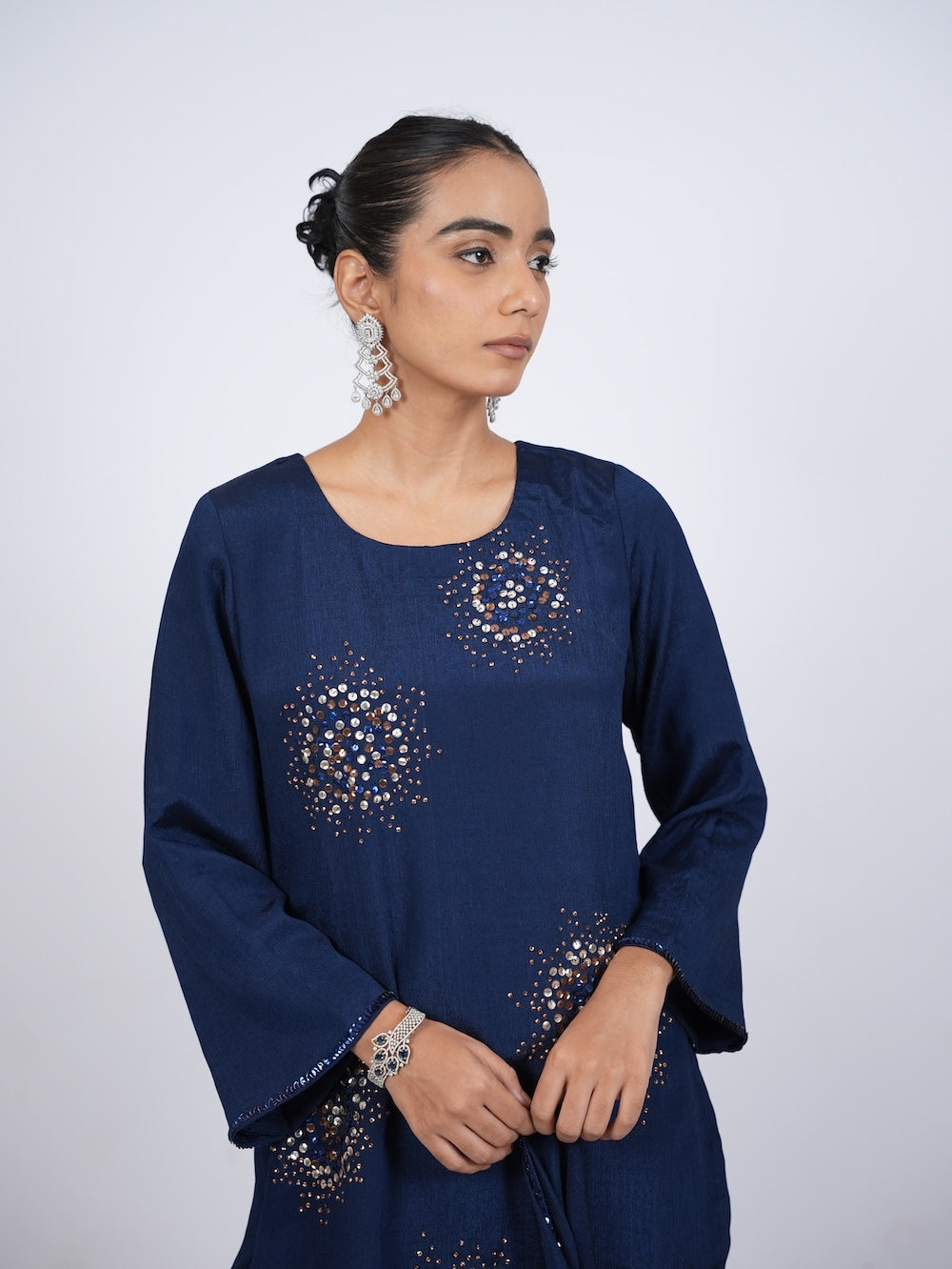 Navy Blue Embellished Kurti and Pant Set