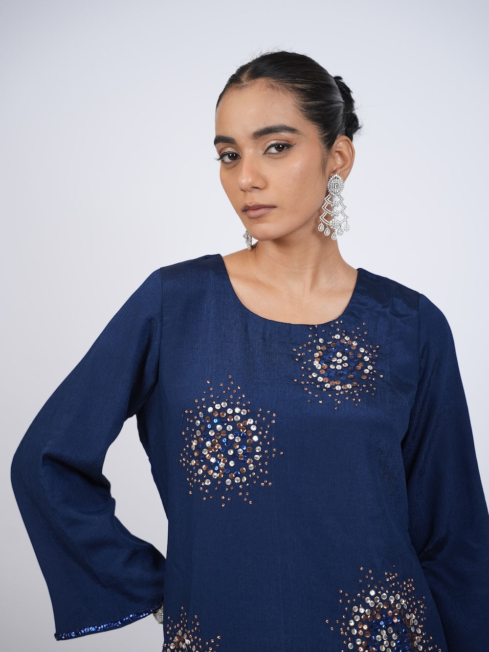 Navy Blue Embellished Kurti and Pant Set