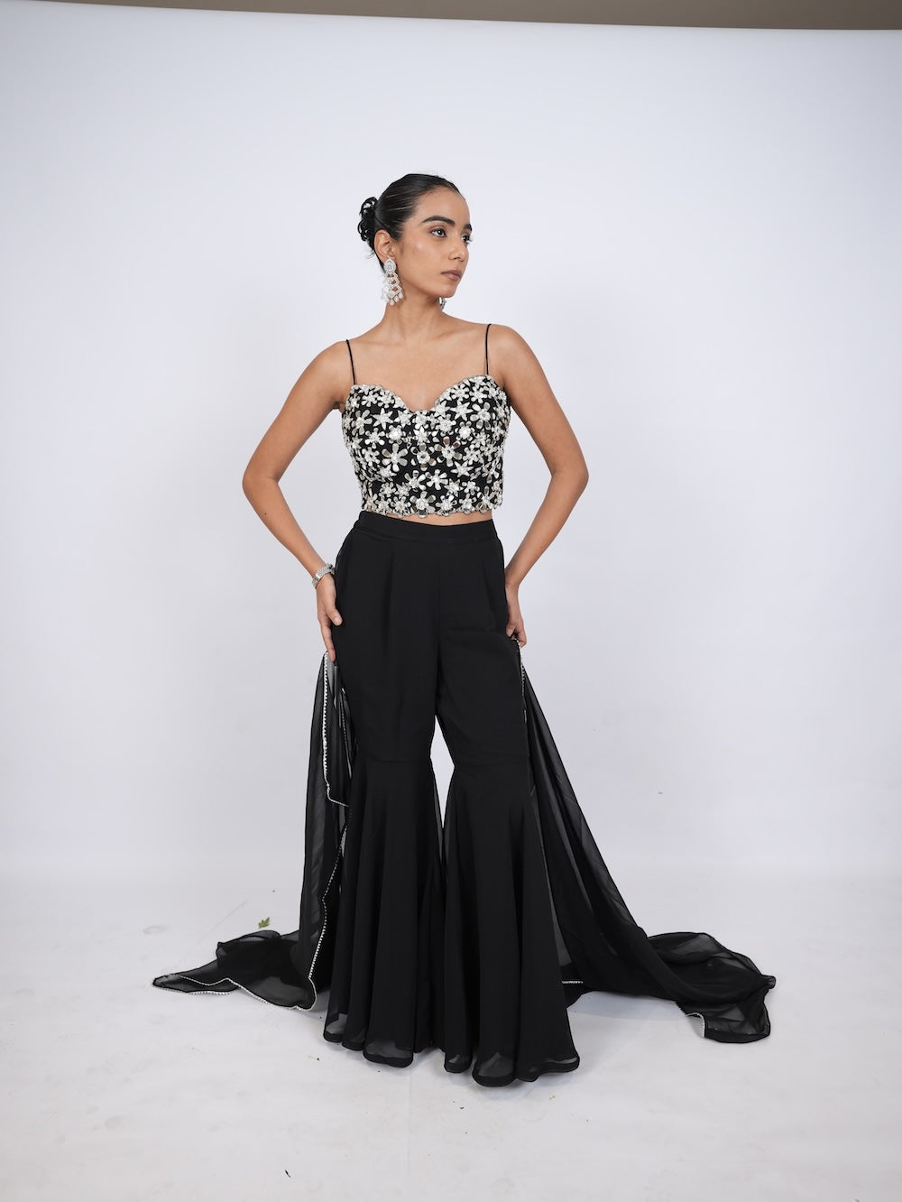 Black & Silver Sequin Embroidered Sharara Set