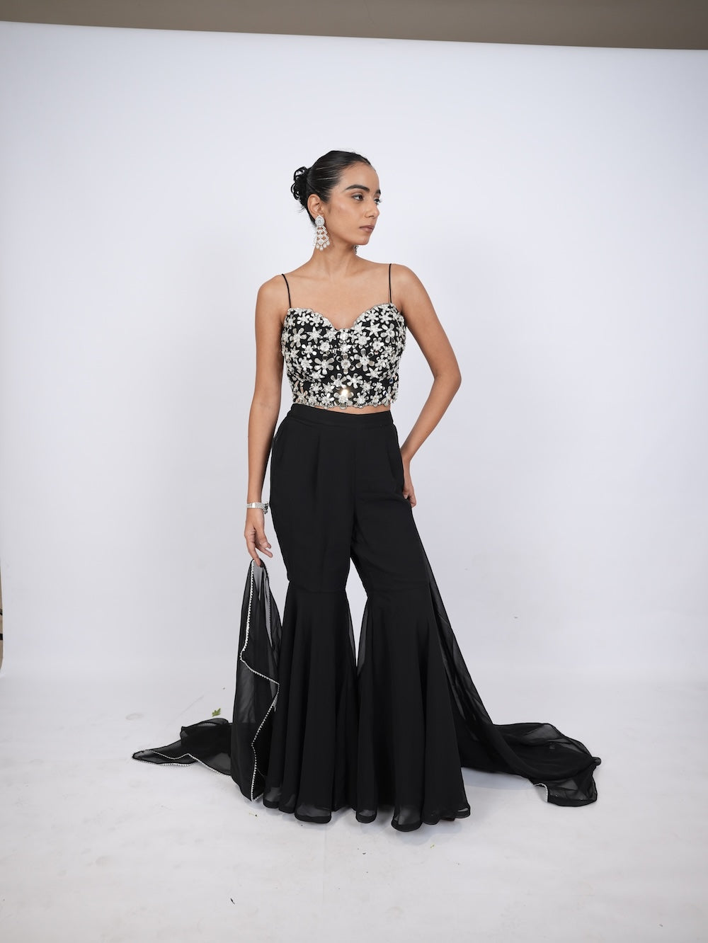 Black & Silver Sequin Embroidered Sharara Set