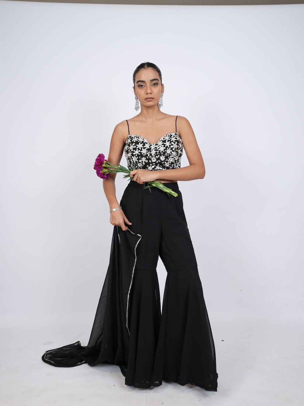 Black & Silver Sequin Embroidered Sharara Set