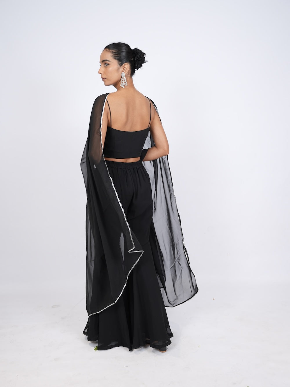 Black & Silver Sequin Embroidered Sharara Set