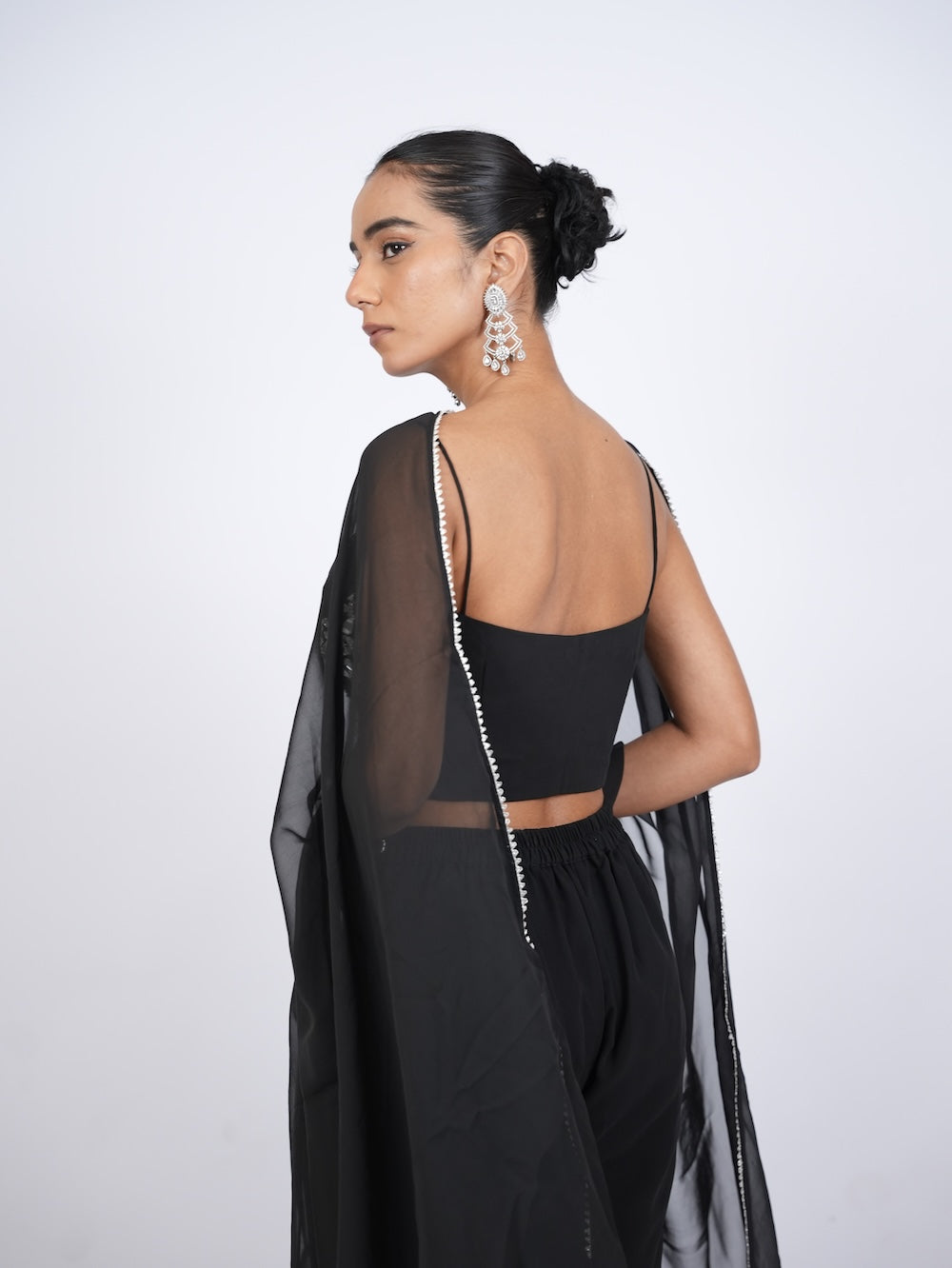 Black & Silver Sequin Embroidered Sharara Set