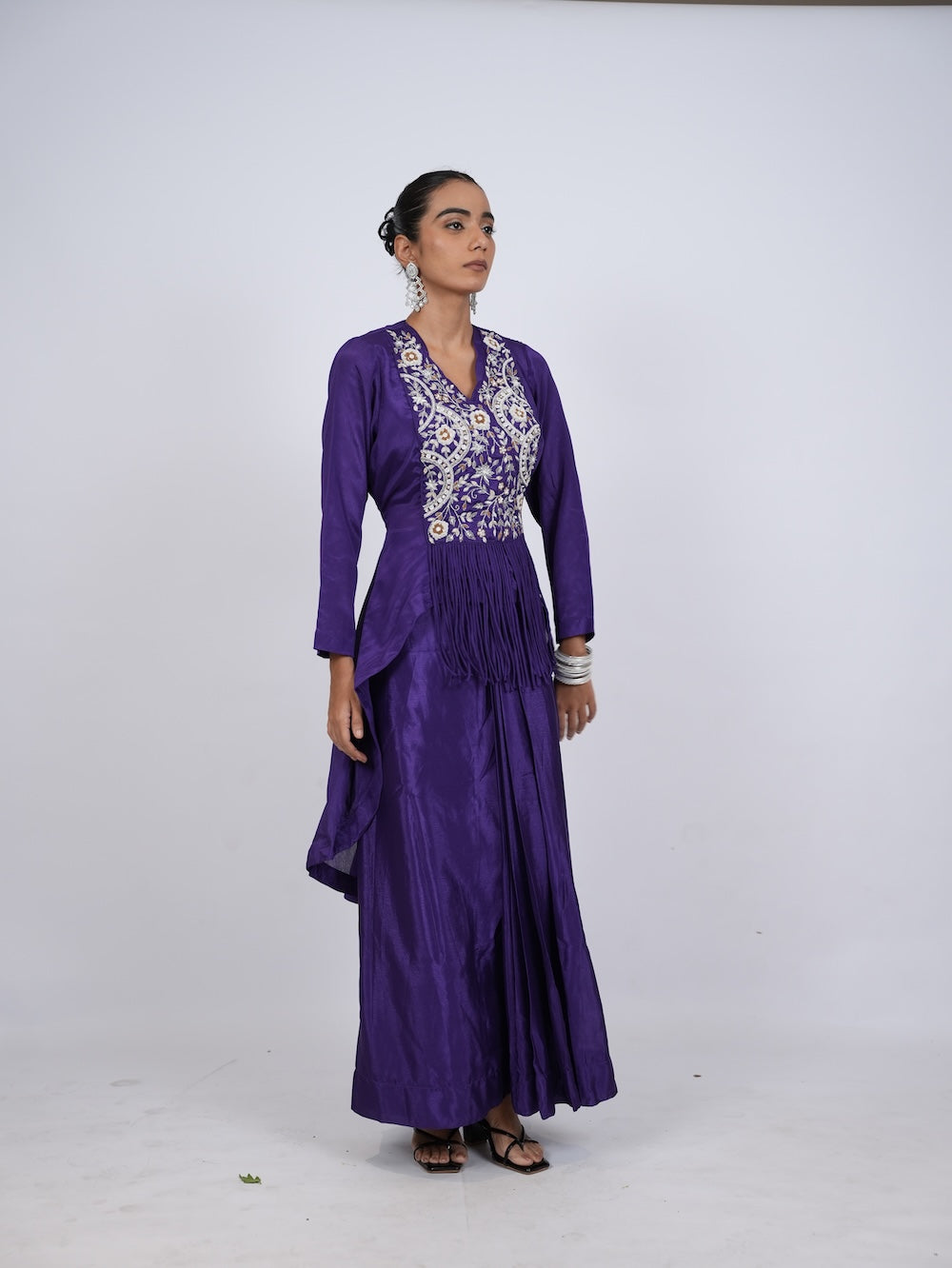 Purple Embroidered Indo-Western Peplum Kurti