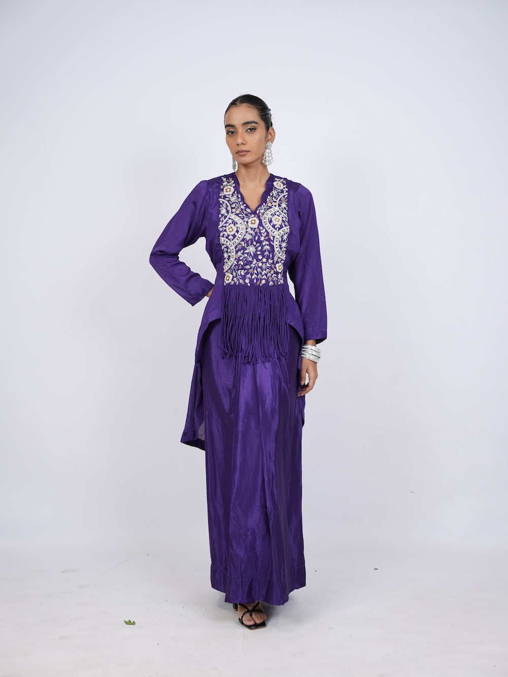 Purple Embroidered Indo-Western Peplum Kurti