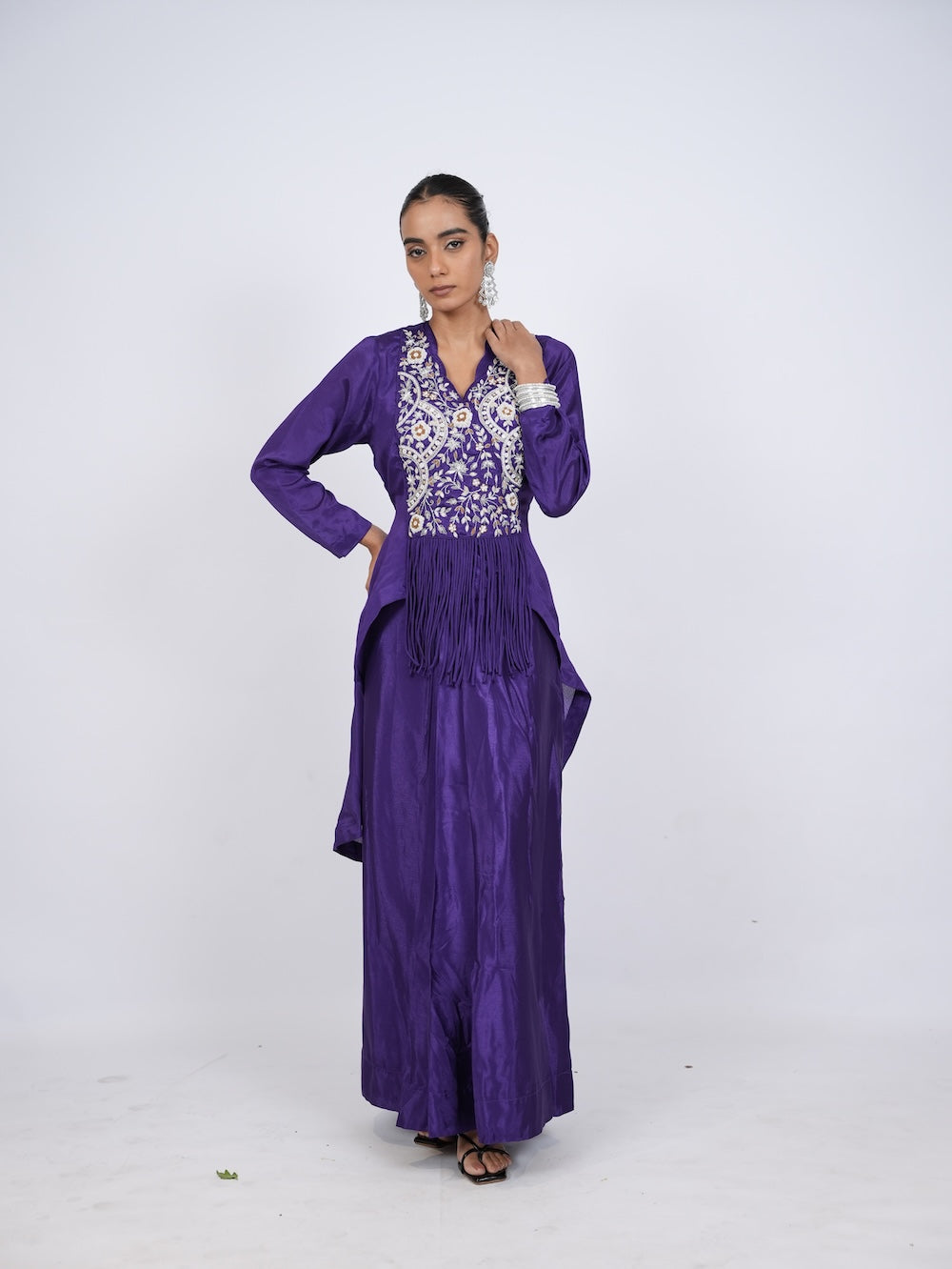 Purple Embroidered Indo-Western Peplum Kurti