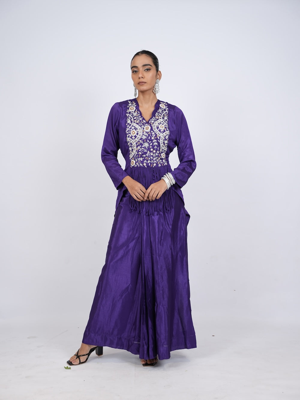 Purple Embroidered Indo-Western Peplum Kurti