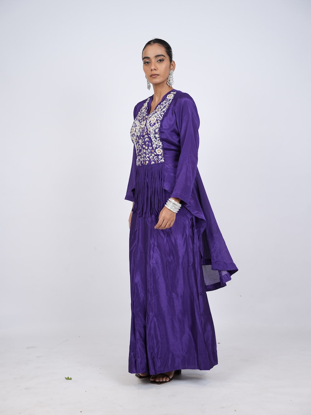 Purple Embroidered Indo-Western Peplum Kurti