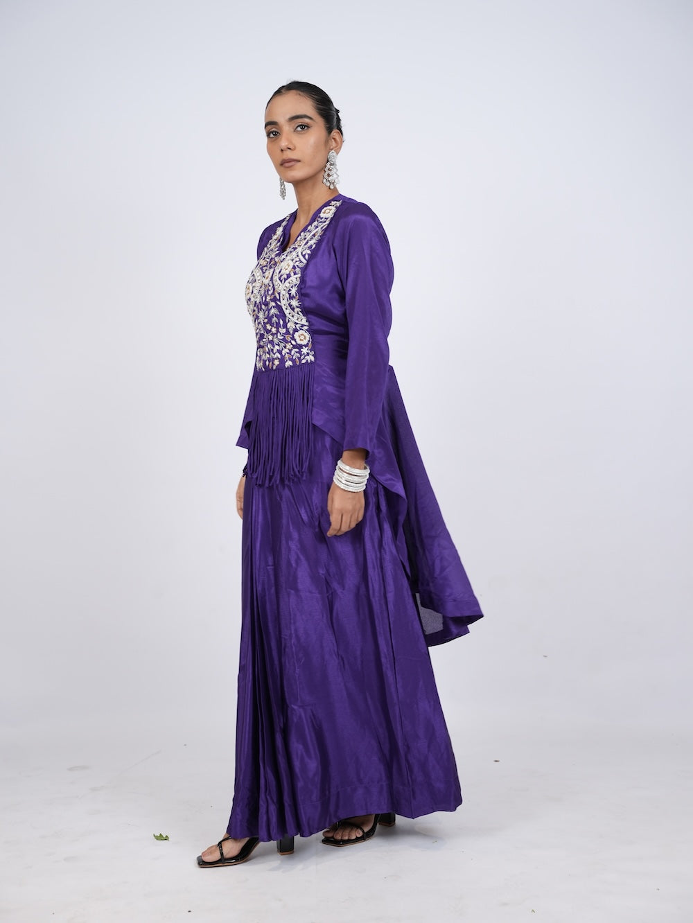 Purple Embroidered Indo-Western Peplum Kurti