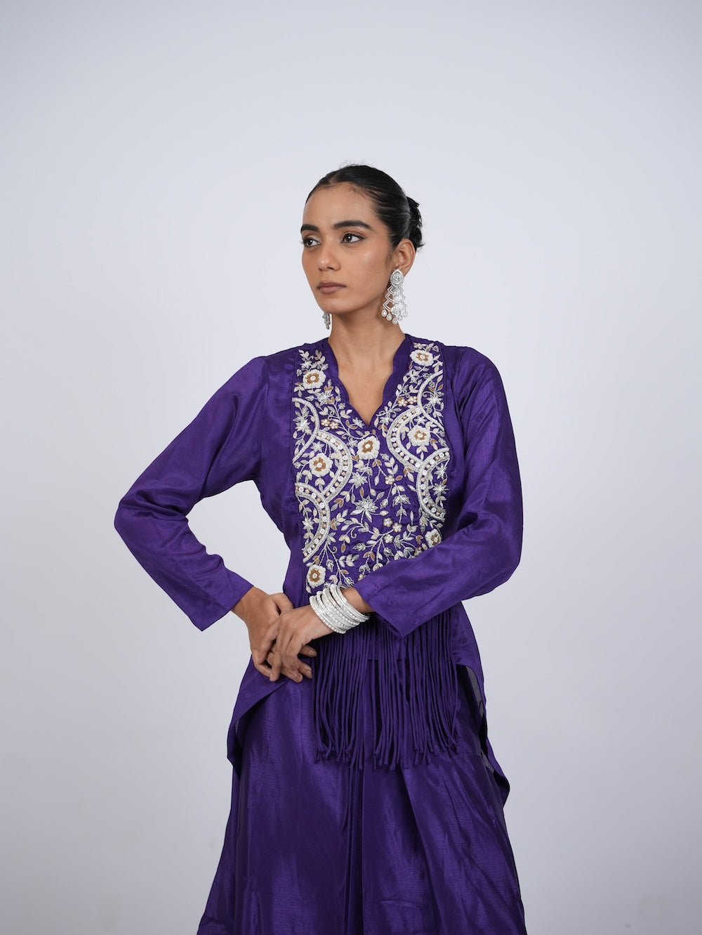 Purple Embroidered Indo-Western Peplum Kurti