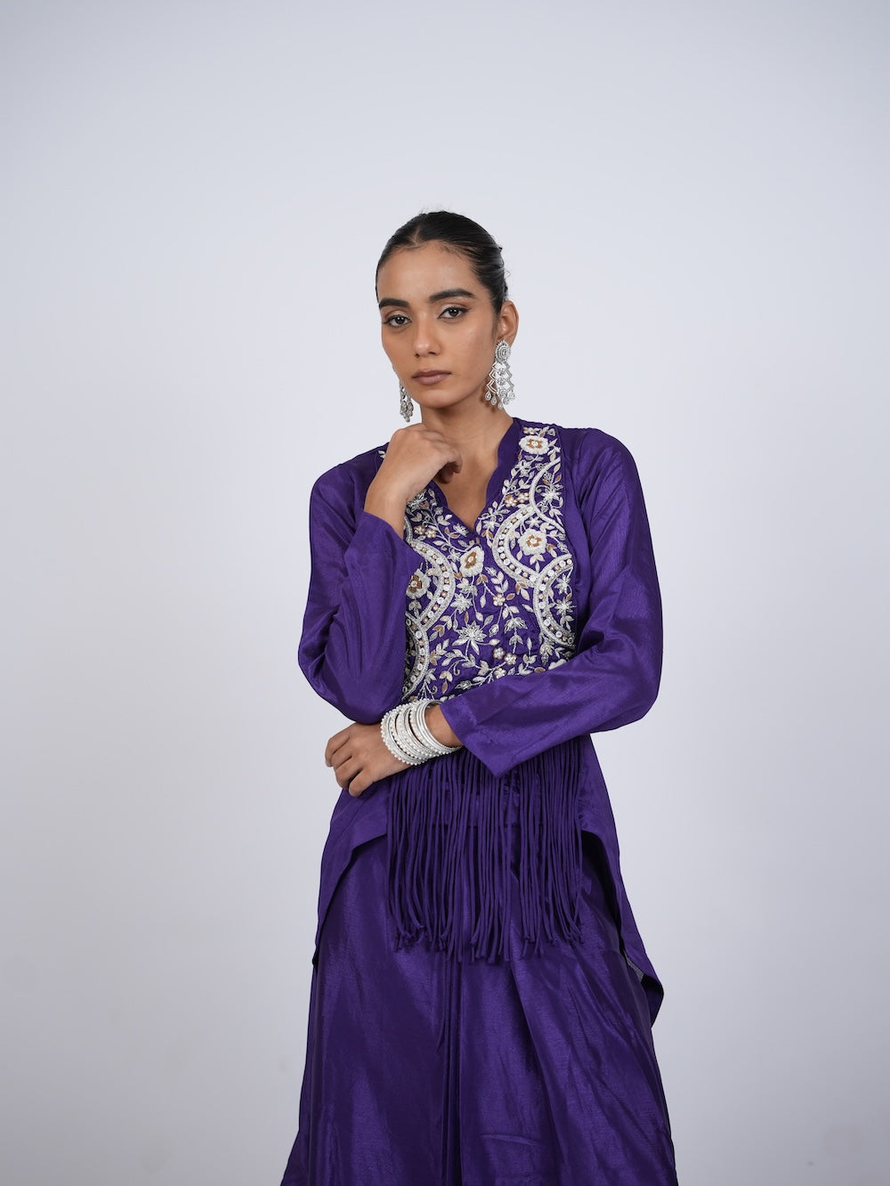 Purple Embroidered Indo-Western Peplum Kurti