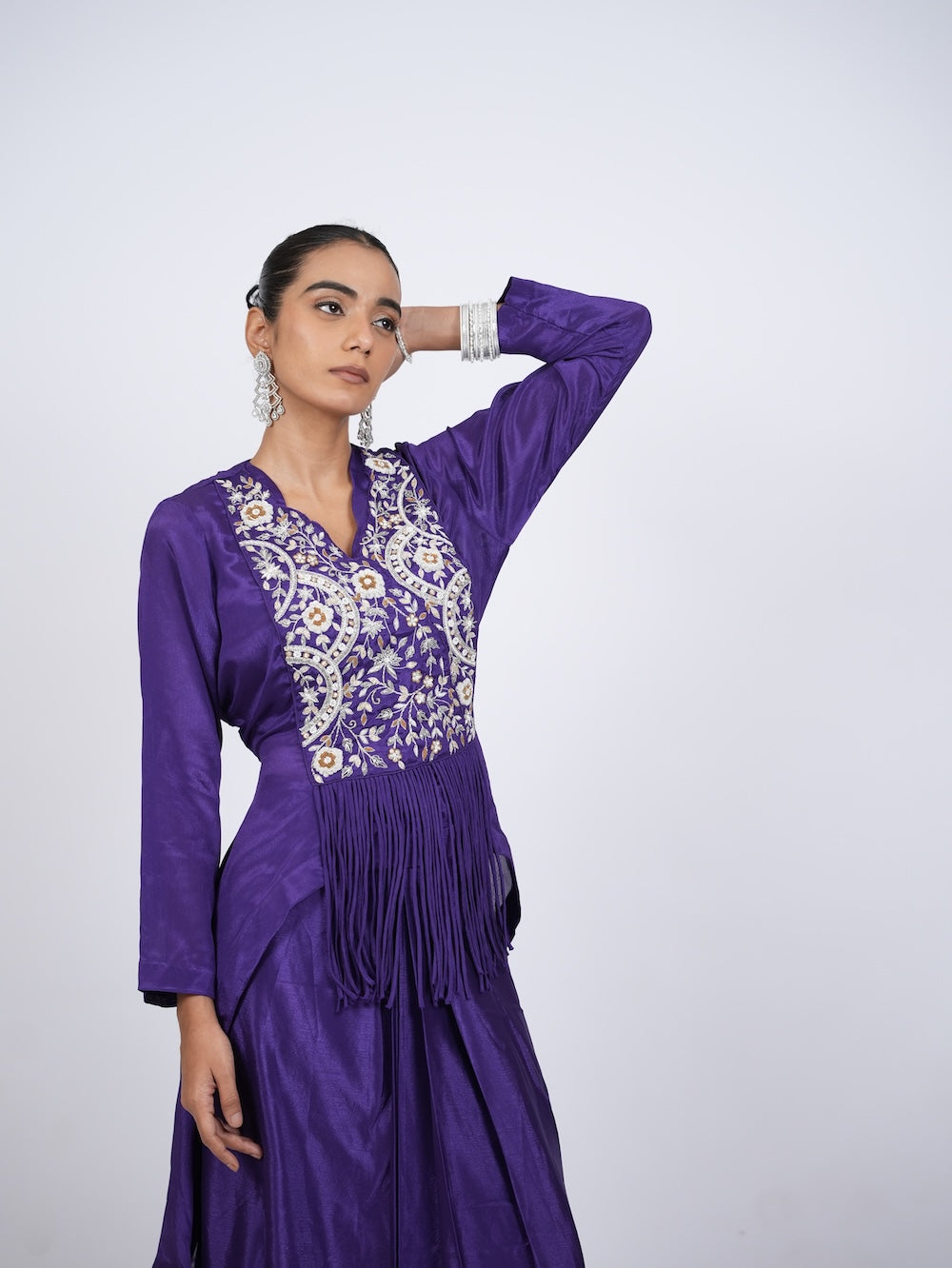 Purple Embroidered Indo-Western Peplum Kurti