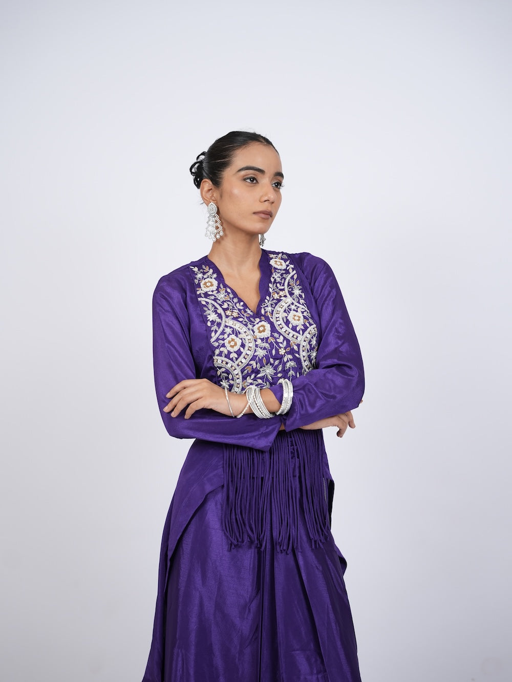 Purple Embroidered Indo-Western Peplum Kurti