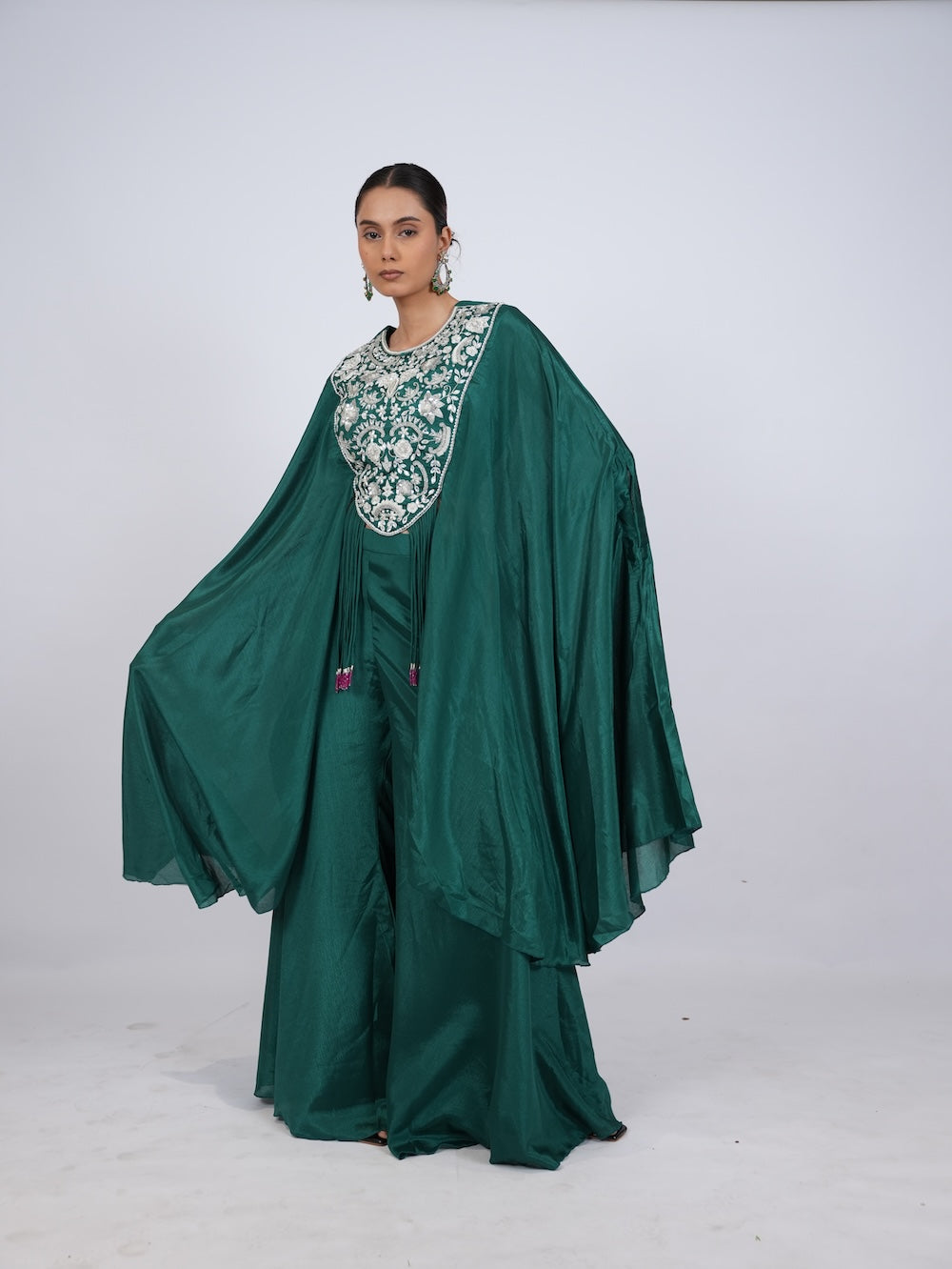 Emerald Green Embroidered Indo-Western Cape